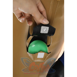 Gyro Zeppeli cosplay green steel ball prop accessory shown with black holder