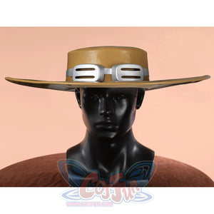Gyro Zeppeli cosplay wide-brim hat with attached goggles shown in close-up detail