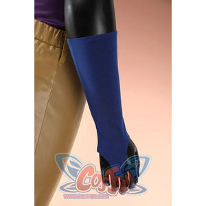 Anime Gyro Zeppeli cosplay arm guard traces a scalloped edge across a dark blue hand-back piece.