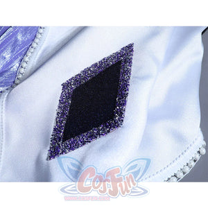 Emily cosplay dress, fabric detail – Close-up showing texture and material of the dress.