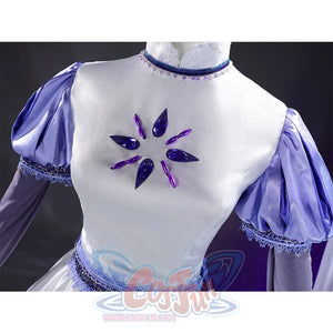 Emily cosplay dress, bodice detail – Close-up of upper dress center with decorative elements.