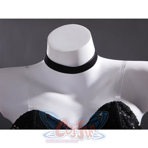Angel Dust cosplay accessories including white hat with black ribbon band and sequined costume pieces