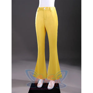 Charlie cosplay costume yellow bell-bottom pants with orange trim detail