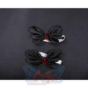 Charlie cosplay costume black bow shoe ornaments with red crystal center detail, set of two