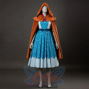 Stranger Things Season 5 Holly Wheeler cosplay cape anchors over a floral dress balanced by a navy sash.