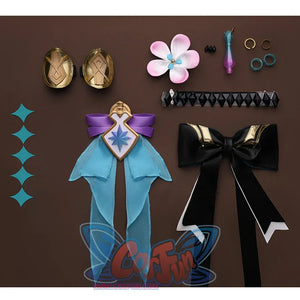 Honkai: Star Rail Cerydra Cosplay Costume's accessories includes hairband, wrist ornaments, back bows, bow ties, flower waist ornaments, gradient waist ornaments, rings, headdress.