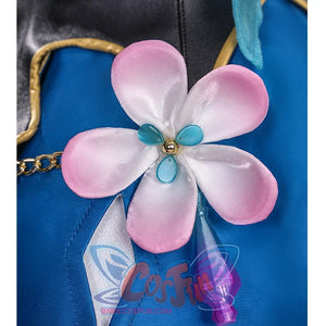 The flower waist ornament of Honkai: Star Rail Cerydra Cosplay Costume is composed of pink petals and blue stamens.