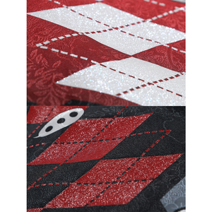 Sparkle cosplay fabric swatches showing diamond pattern and striped materials with details