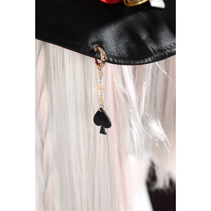 Sparkle cosplay hat pendant with golden chain and black spade playing card charm detail
