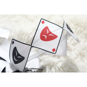Sparkle cosplay sleeve decoration with playing card patches showing hearts and spades symbols