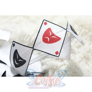 Sparkle cosplay sleeve decoration with playing card patches showing hearts and spades symbols