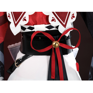 Sparkle cosplay waistband with black checkered belt, red ribbon bow, and golden bell accent