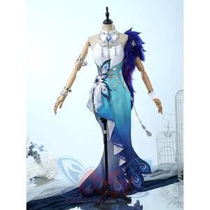 Yao Guang cosplay costume dress displayed on mannequin, showcasing white and teal gradient design