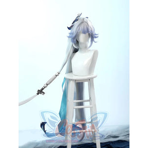Yao Guang cosplay head accessory set displayed on mannequin with white wig and ornamental hairpiece