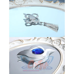 Yao Guang cosplay waist accessories featuring butterfly knot with silver tassel and blue gemstone piece