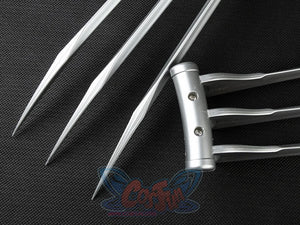 Wolf Claw Silver Blade cosplay prop balances a full silver claw set over a visible hand grip base.