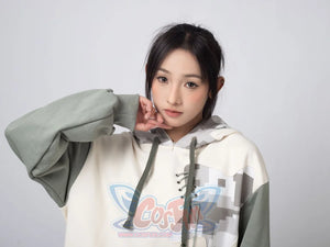 Portrait shot showcasing gorilla Full Zip Hoodie with hood down, displaying front graphic and drawstrings