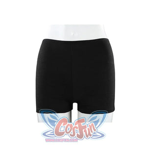 Ida cosplay costume black stretch shorts close-up on mannequin, included as part of the undergarment set