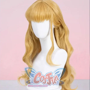 Three-quarter front angle of Magik Illyana blonde wig, showing wavy length and detailed hair strands