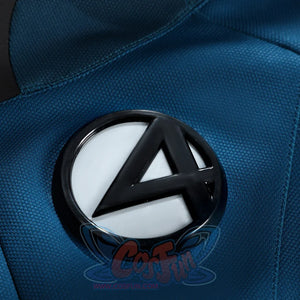 Sue Storm cosplay costume Fantastic Four logo patch showing intricate stitching and textured design