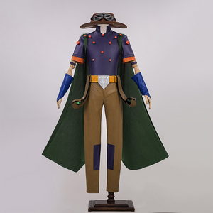 JOJO Bizarre Adventure Gyro Zeppeli Cosplay Costume, purple, brown and dark green outfit, front view.