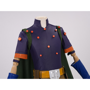 JOJO Bizarre Adventure Gyro Zeppeli Cosplay Costume, both the top and the cloak straps are decorated with orange buttons.