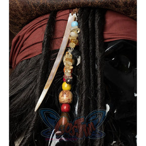 Jack Sparrow Cosplay Costume‘s head accessories, there are some accessories such as beads and ivory carving.