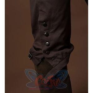 Jack Sparrow Cosplay Costume has a brown color pants, there are metal buckle decorations on the trouser legs.