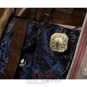 Jack Sparrow Cosplay Costume's brown PU leather belt belt hang a gold sunburst pendant.