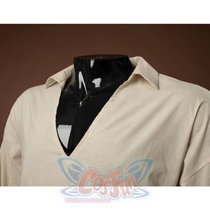 Jack Sparrow Cosplay Costume's shirt collar, it has a beige shirt with large V-neck.