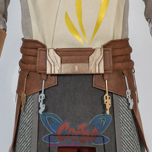 Jedi Temple Guard cosplay belt and waist detail with brown leather pouches and metallic accents