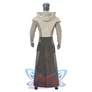 Jedi Temple Guard cosplay rear view on mannequin showing hood and layered robe construction