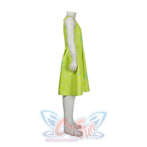 Displays the Joy cosplay dress from a side view on a mannequin, showcasing the dress’s silhouette and pattern continuity.