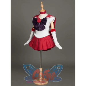 An angled front view of the costume on a mannequin, highlighting details like the bow and arm cuffs.