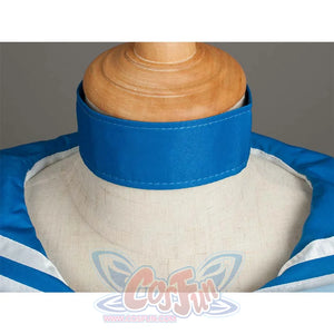 A close - up of the blue neckline collar on the Kid Cosplay Sailor Mercury costume.