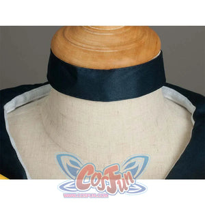 A close - up of the dark green neckline and collar on the Kid Cosplay Sailor Uranus costume.