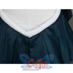 Close - up of the dark green pleated skirt and white waist trim of the Kid Cosplay Sailor Uranus costume.
