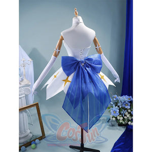 Knights of Guinevere Ballet Dress Cosplay Costume, white dress with a large blue bow on the back of the waist.