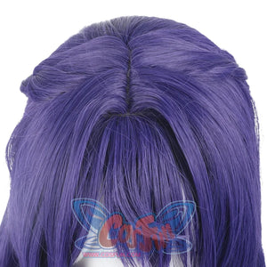 Top view of the Lauma cosplay wig, highlighting the parting and smooth purple strands.