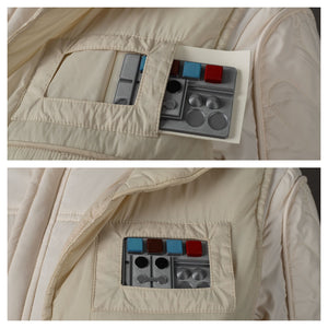 Close - up of the vest’s pocket with the rank insignia. Shows the insignia both partially pulled out and tucked in the pocket.