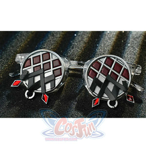 Miss Pomegranate Little Girl cosplay round glasses with red and black diamond-patterned lenses and dangling red gem charms