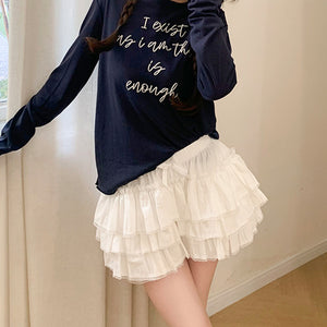 White bloomers pettipants shorts for layering under skirts, front view