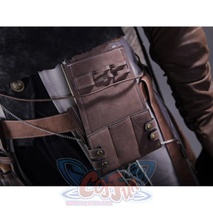 Bloodborne Ludwig cosplay costume leather belt pouch with multiple pockets and antique metal buckle detail