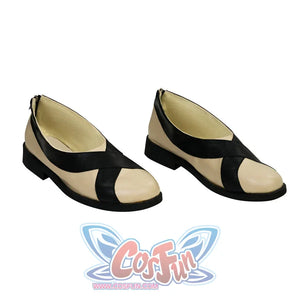 Luffy cosplay boots side view featuring black cross straps and cream-colored base