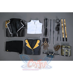 Lune cosplay costume includes tops, pants, belts, accessories, and a necklace, revealing the complete set of items for the cosplay.