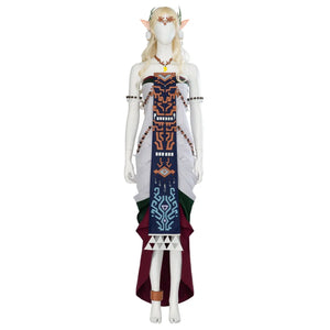COSFUN The Legend of Zelda Tears of the Kingdom Queen Sonia cosplay costume layers colorful front sashes over a white.