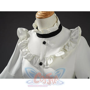 Hikami Meruru cosplay costume bodice showing black buttons and ruffled trim details