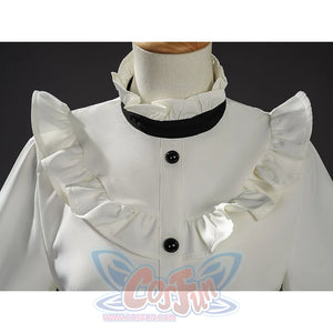 Hikami Meruru cosplay costume collar detail with ruffled neckline and black buttons