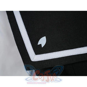 Sakuraba Ema cosplay costume back collar emblem detail close-up with white decorative patch on black fabric