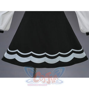 Sakuraba Ema cosplay costume black skirt hem detail with decorative white wavy striped trim pattern
